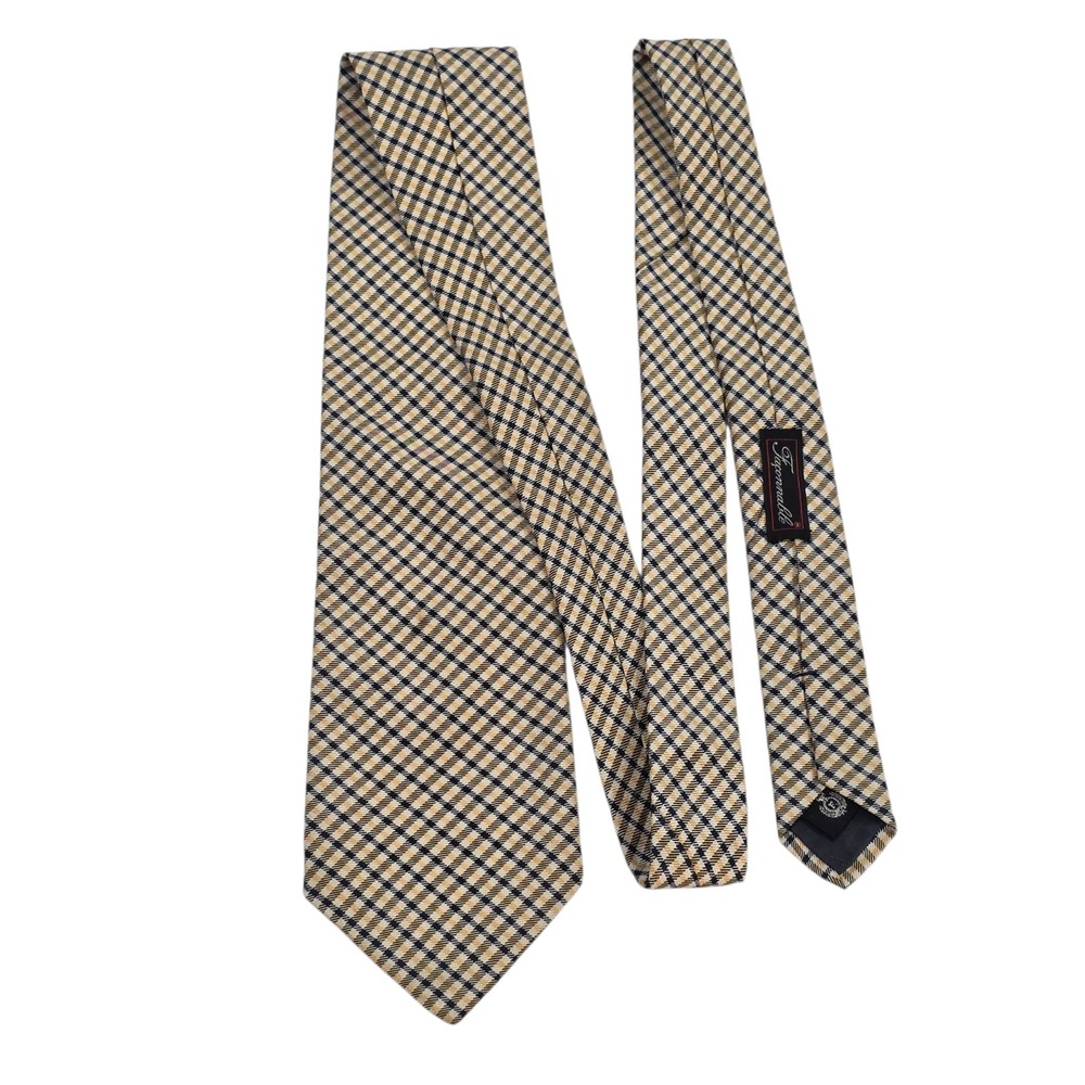 Facconable Mens Necktie Luxury Blue Yellow Cream Silk Plaid Embroidered Handmade